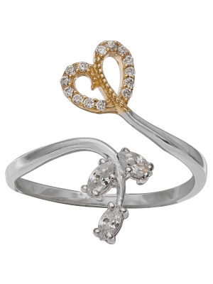 Women's Clear Cubic Zirconia Pave Heart And Vine Ring - Gray/gold (size 8)