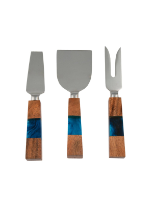 3pk Stainless Steel Cheese Knife Set With Resin Handle Blue - Thirstystone