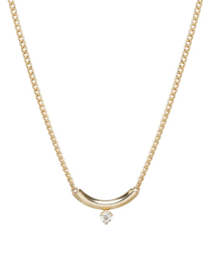 14k X-small Curb Chain Chubby Bar Necklace With Prong Diamond