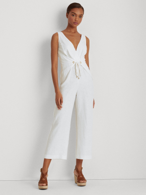 Wrap-style Linen Jumpsuit