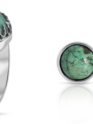 Turquoise Teardrop Ring + Round-cut Earrings Bundle Set