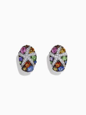 Effy Watercolors 14k White Gold Multi Sapphire & Diamond Earrings, 3.01 Tcw