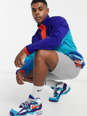 Nike Basketball Zip Thru Flight Jacket In Retro Color Block Blue