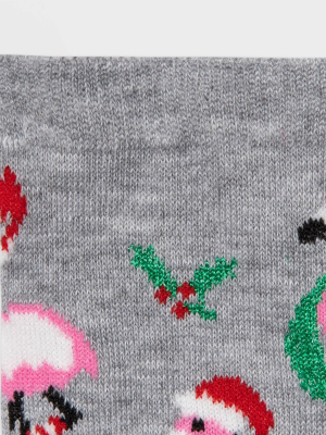 Women's Shiny Flamingo Holiday Crew Socks - Wondershop™ Heather Gray 4-10