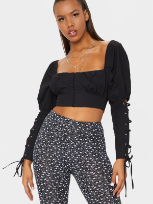 Black Ditsy Print Rib Print Cycle Shorts