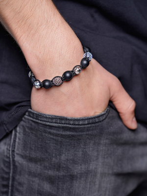 Men's Beaded Bracelet With Matte Onyx And Silver