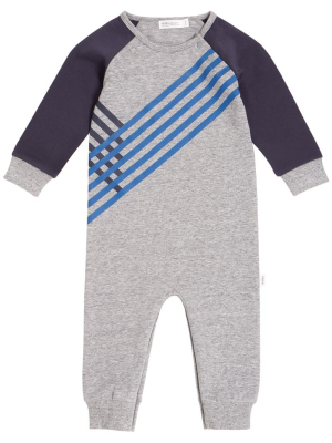 Miles Infant Track Knit Play Suit - Heather Grey/blue