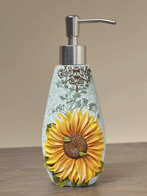 Lakeside Sunflower Soap Or Lotion Pump Dispenser With Floral Farmhouse Motif