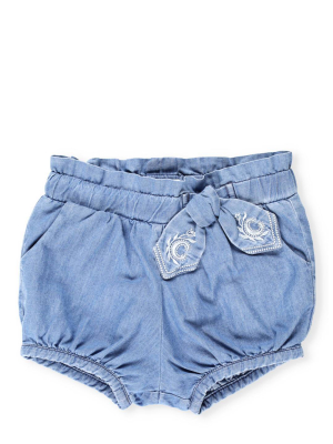 Chloé Kids Embroidered Bow Detail Denim Shorts