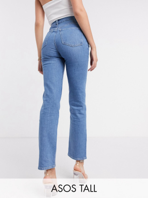 Asos Design Tall High Rise 'slim' Stretch Straight Leg Jean In Brightwash