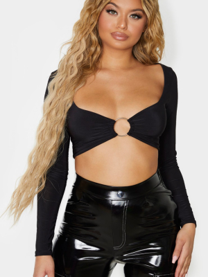 Black Slinky O Ring Long Sleeve Crop Top