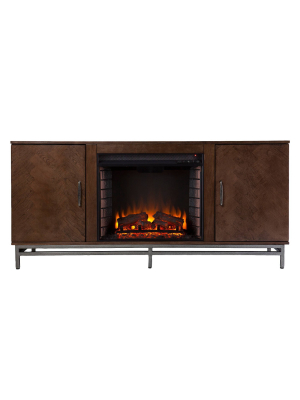 Retim Electric Fireplace With Media Storage Brown/silver - Aiden Lane