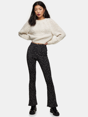 Petite Black And White Ditsy Flare Pants