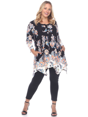 Scoop Neck Paisley Print Tunic Top - Plus