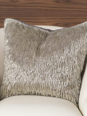 Global Views Shimmy Fringe Pillow - Silver