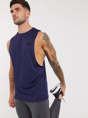 Asos 4505 Icon Training Sleeveless T-shirt With Dropped Armhole In Navy