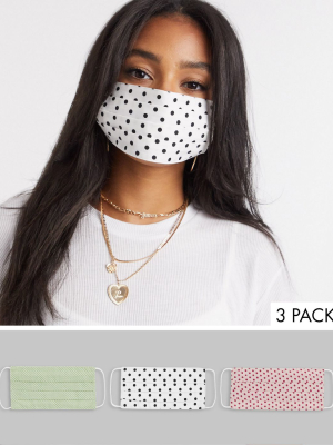 Asos Design 3 Pack Face Covering In Polka Dot Print