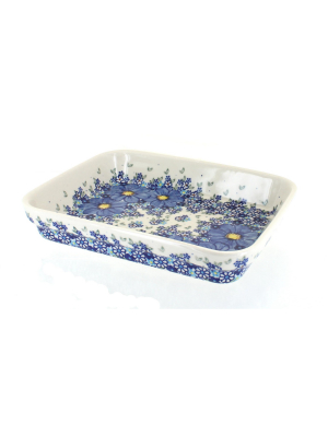 Blue Rose Polish Pottery Blue Starflower Medium Rectangular Baker