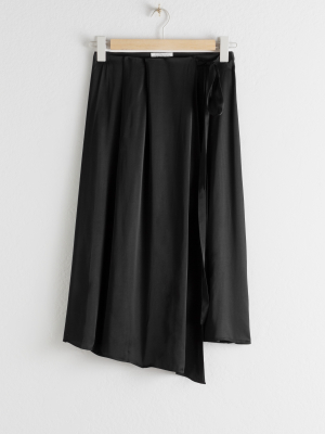 Satin Tie Midi Wrap Skirt