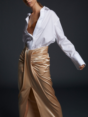 Husk Draped Silk-satin Bias Skirt