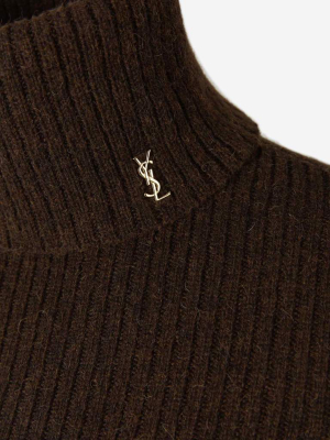 Saint Laurent Logo Plaque Turtleneck Knit Sweater