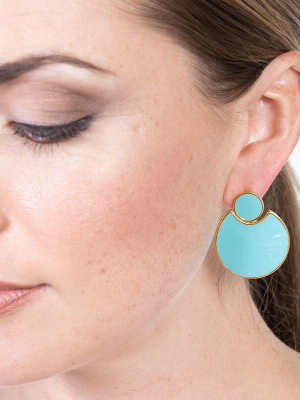 Turquoise Enamel Doorknocker Pierced Earrings