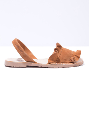 Talaia Tan - Frilled Suede Menorcan Sandals