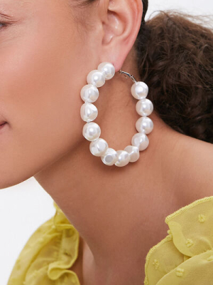 Faux Pearl Hoop Earrings