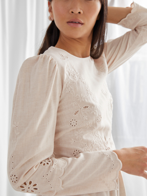 Embroidered Scallop Peplum Blouse