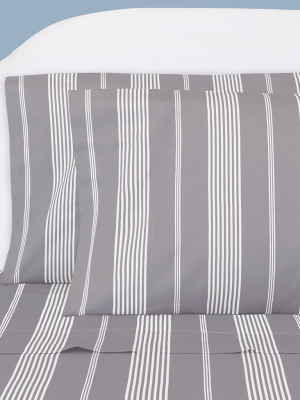 Grey Striped Seaport Sheet Set  (fitted, Flat, & Pillow Cases)