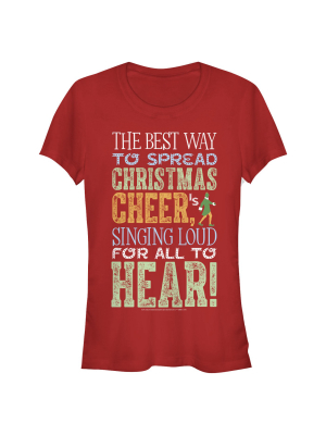 Junior's Elf Christmas Sing For Cheer Quote T-shirt