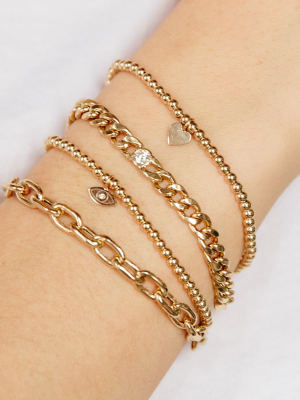 14k Small Gold Bead And Midi Bitty Heart Bracelet