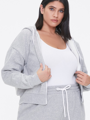 Plus Size Drawstring Zip-up Hoodie