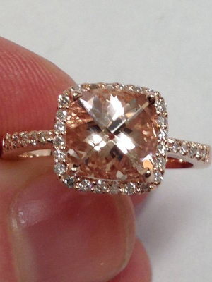 Pompeii3 2 5/8ct Cushion Morganite Vintage Halo Engagement Ring 14k Rose Gold