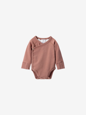 Organic Cotton L/s Kimono Bodysuit - Terracotta