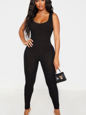 Shape Black Brushed Rib Scoop Neck Jumpsuit