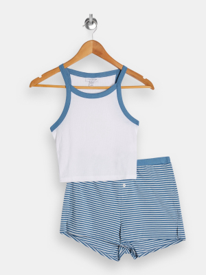 Blue Stripe Shorts Pajama Set