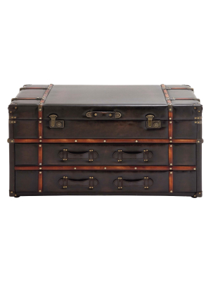 Wood And Leather Trunk Coffee Table Brown - Olivia & May