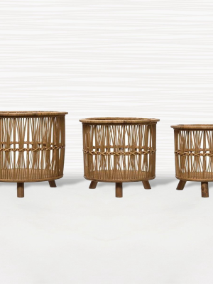 Bamboo Footed Baskets, Set Of 3