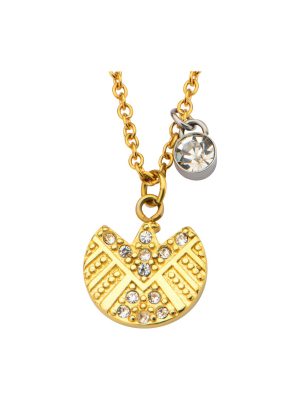 Women's Marvel S.h.i.e.l.d. Logo Stainless Steel Gold Ip Pendant Necklace With Clear Cz (18")