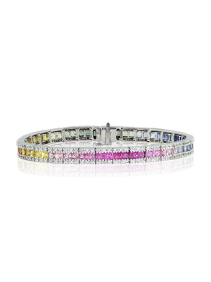 Effy Watercolors 14k White Gold Multi Sapphire & Diamond Bracelet, 9.16 Tcw