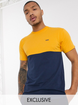 Vans Color Block T-shirt In Navy/yellow Exclusive At Asos