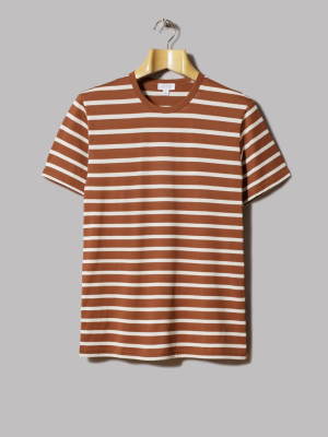 Sunspel Crew Neck T-shirt (spice / Ecru Breton Stripe)