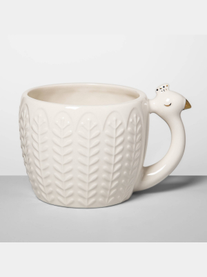 14oz Stoneware Peacock Figural Mug Cream - Opalhouse™