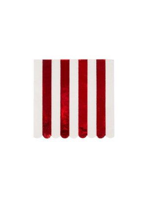 Shiny Red Stripe Small Napkins (set Of 16)