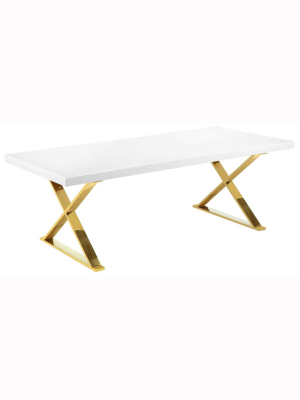 Alexa Dining Table, White/polished Gold Base