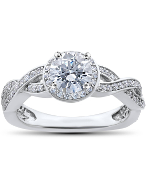 Pompeii3 7/8ct Pave Halo Diamond Engagement Infinity Vintage Ring 14k White Gold