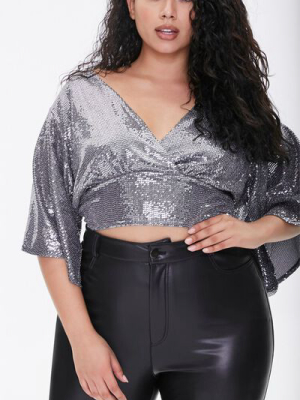 Plus Size Metallic Surplice Crop Top