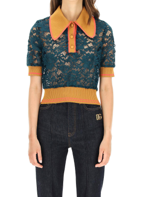 Dolce & Gabbana Lace Panelled Cropped Polo Shirt