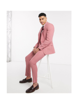 Asos Design Wedding Super Skinny Suit In Rose Pink Wool Blend Herringbone